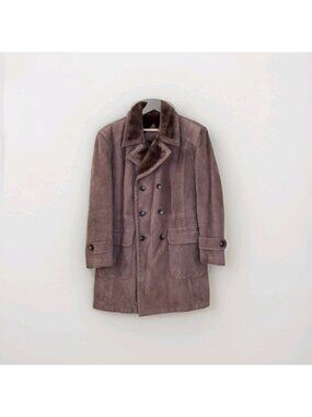 VTG Browns Mens Clothiers Toronto Suede Leather Coat 40 Tan Faux Fur Collar 70s